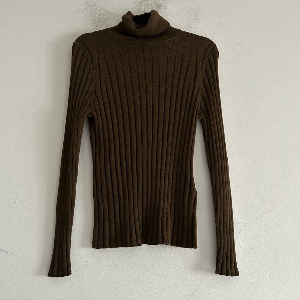 Banana Republic Lucci Merino Wool Turtleneck Sweater Brown Quiet Luxury Preppy